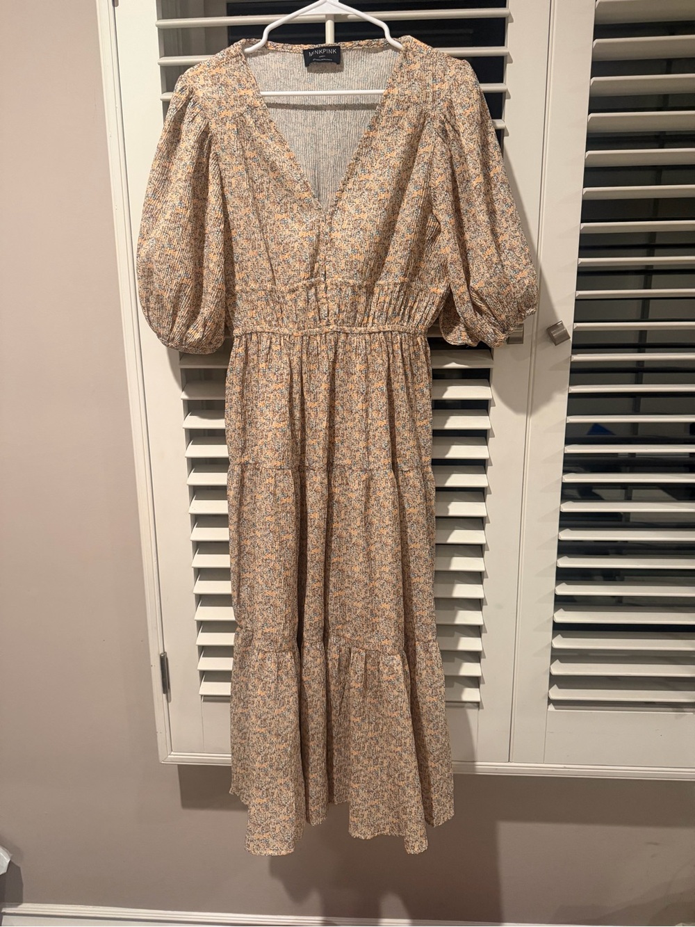 MINKPINK Floral Smocked Puff Sleeve Midi Dress